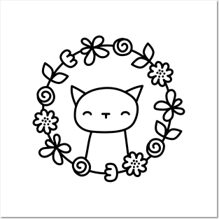 Kitty in flower wreath Posters and Art